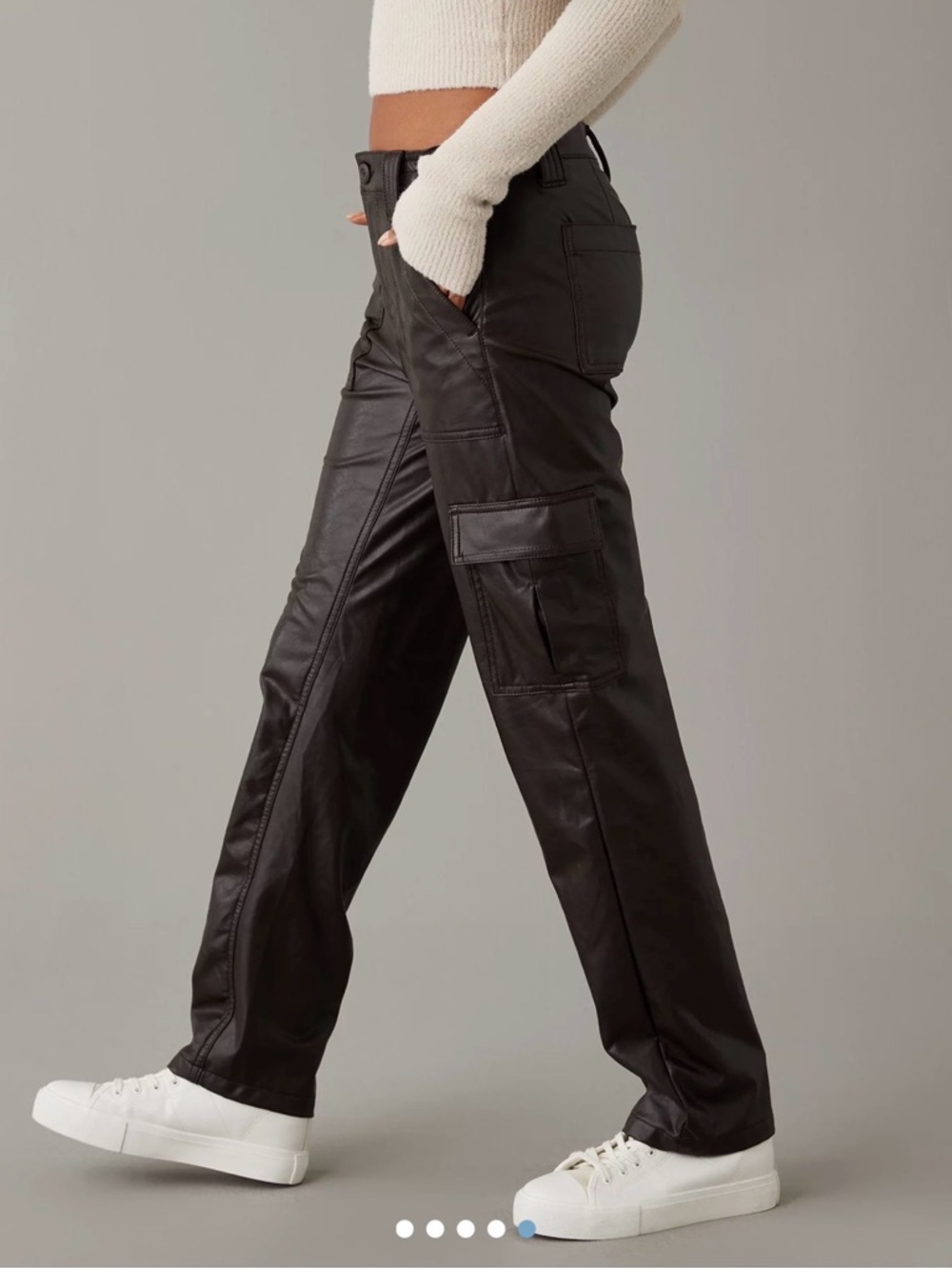 American Eagle Stretch High-Waisted Vegan Leather Straight Cargo Pant Size 4